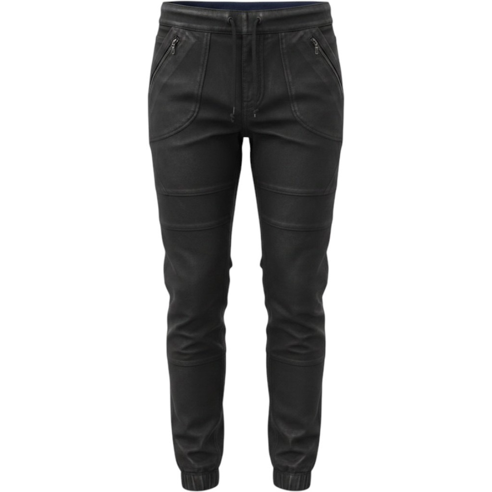 KIIND OF Women Black Coated Moto Jogger Pants Drawstring Elastic Waist Size S